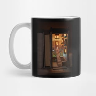 Book shelf insert art - reading on the stairs Mug